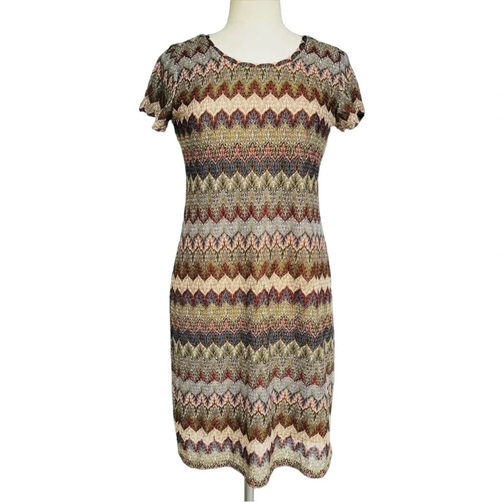 MELISSA PAIGE Women’s Size M Multicolor Chevron Knitted Metallic Shift Dress